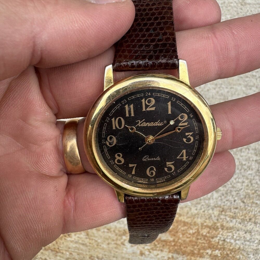 Vintage Gold / Black Mens Xanadu Quartz Watch With Speidel Lizard Grain Band